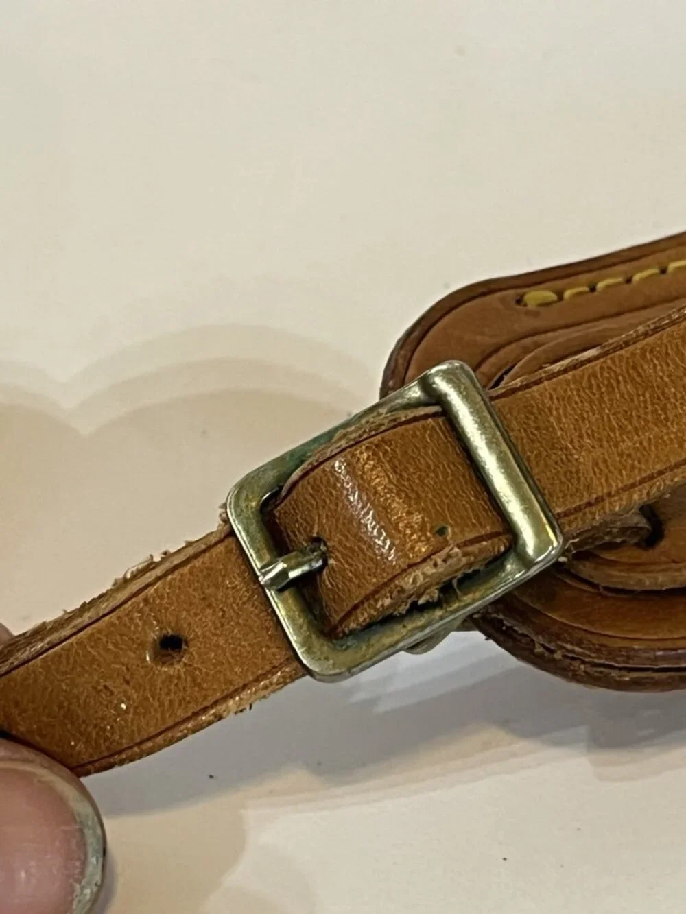 Authentic Louis Vuitton Vachetta Leather Luggage Tag Brass Buckle Made France